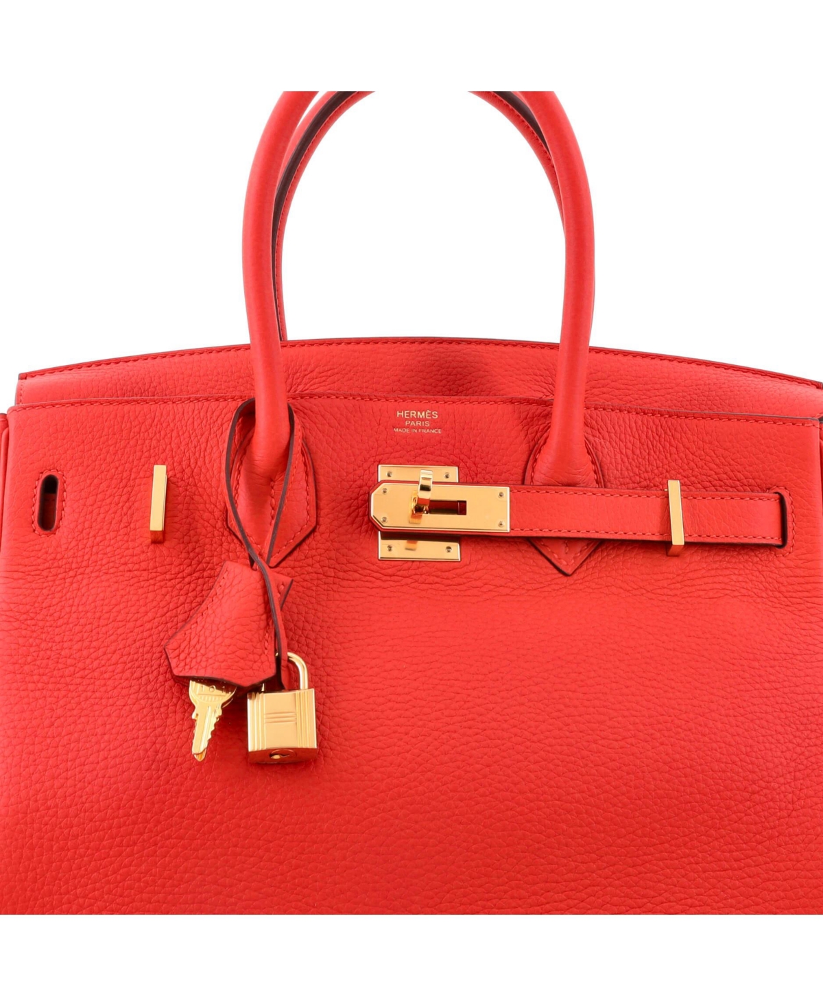 Pre-Owned HERMES Birkin 30 Handbag Red Clemence with Gold Hardware