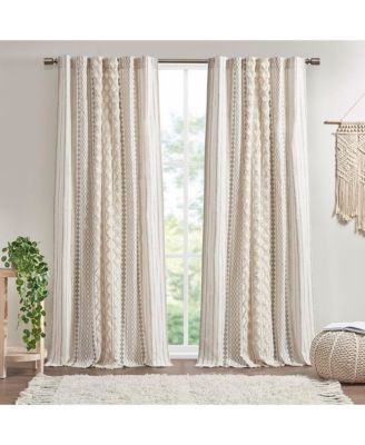 Cotton Printed Curtain Panel with Chenille Stripe and Lining 50x84