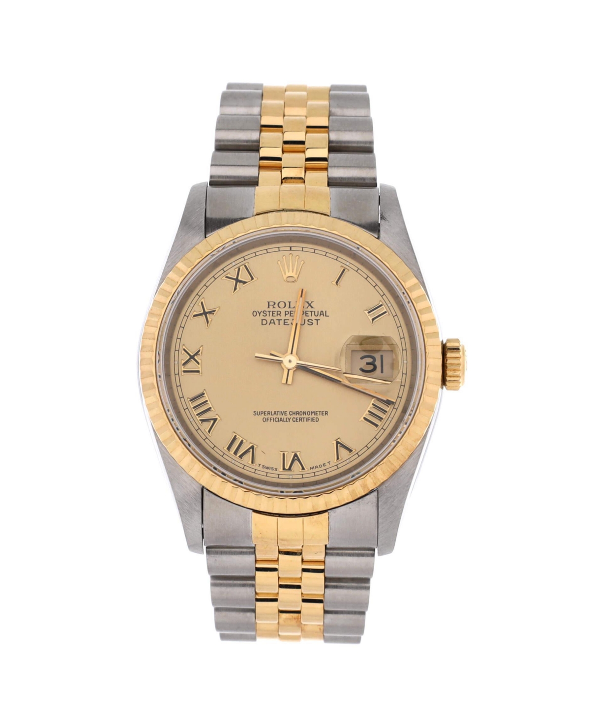 PreOwned Rolex Oyster Perpetual Datejust Automatic Watch in Stainless Steel and Gold 36mm  Dial color gold
