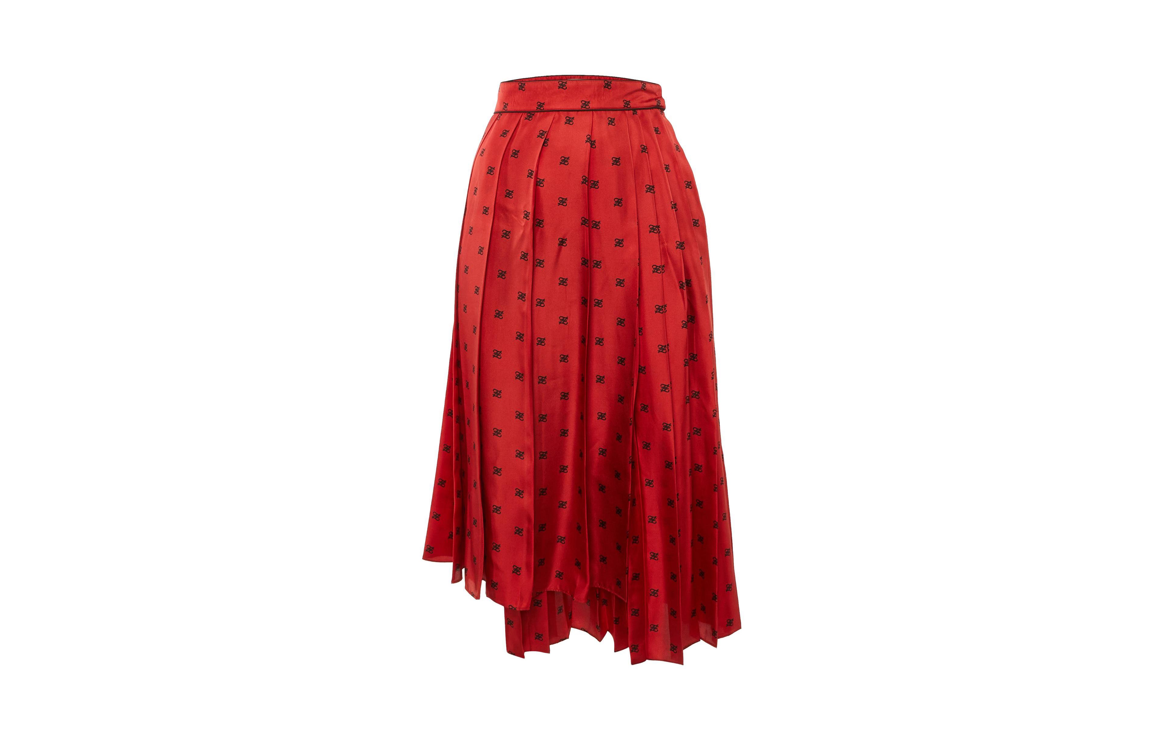 Pre-Owned Fendi Women's Karligraphy Print Silk Pleated Midi Skirt