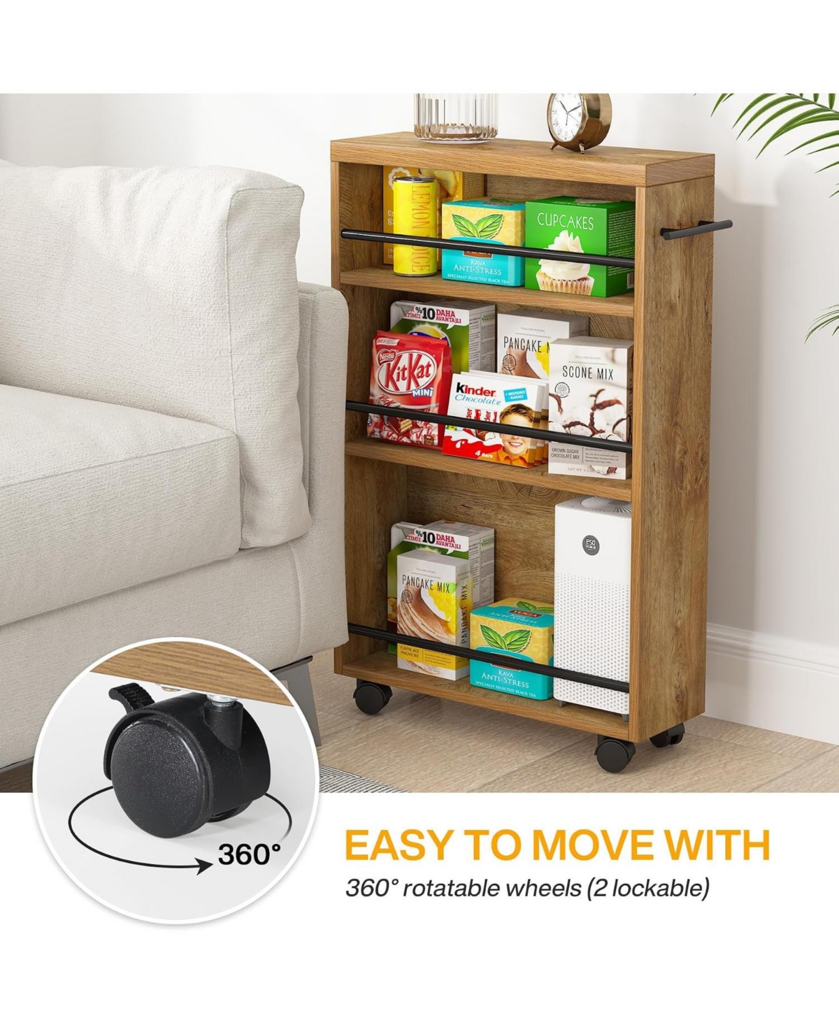 Tribesigns Slim Storage Cart: Rolling Narrow Kitchen Cart On Wheels. 4-Tier Slide-Out Utility Cart With Handle For Kitchen, Bathroom, Laundry