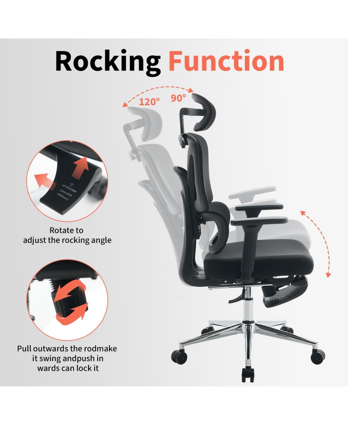 homfan Ergonomic Office Chair with Adjustable Headrest, Lumbar Support, 3D Armrests, and Retractable Footrest