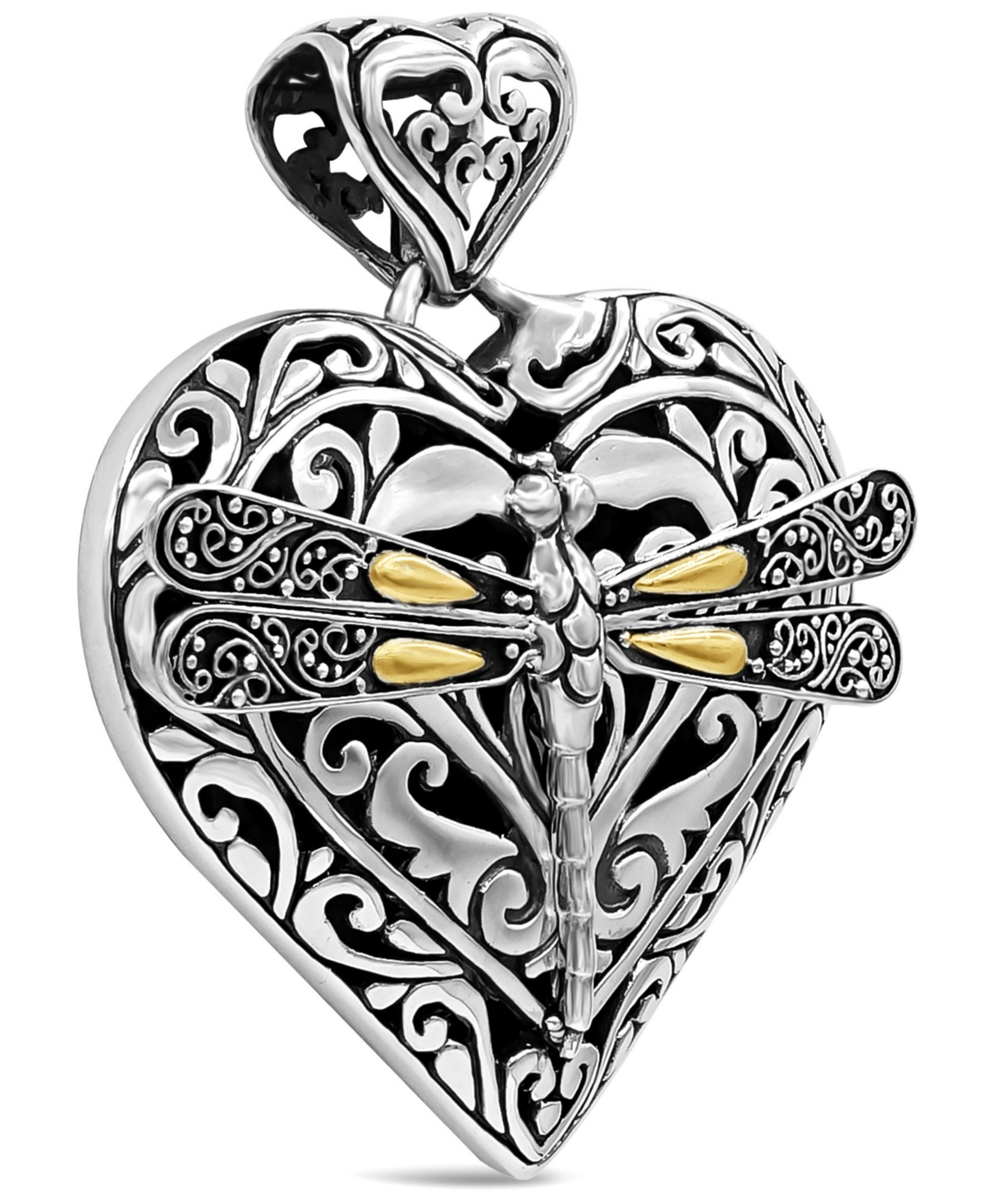 Devata Dragonfly Heart Pendant Necklace in Sterling Silver and 18K Gold