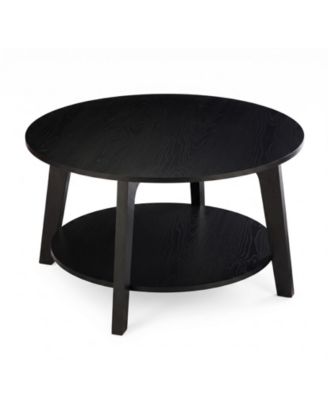 Round Coffee Table with Storage, 2-Tier Modern Circle Coffee Table for Living Room, Wooden Accent Table with Curved Legs, 31.5"X17.7"