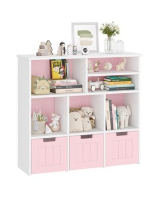 Kids Storage Cabinet with 3 Drawers and 6 Cubes, Bookshelf Toy Organizer with Hidden Wheels, for Bedroom, Playroom and Nursery