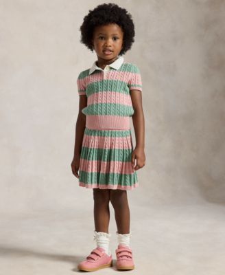 Girls' 2T-6X Striped Short-Sleeve Sweater and Skirt, 2-Piece Set