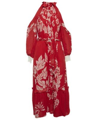 Women's Floral Print Brocade Mock Neck Maxi Dress