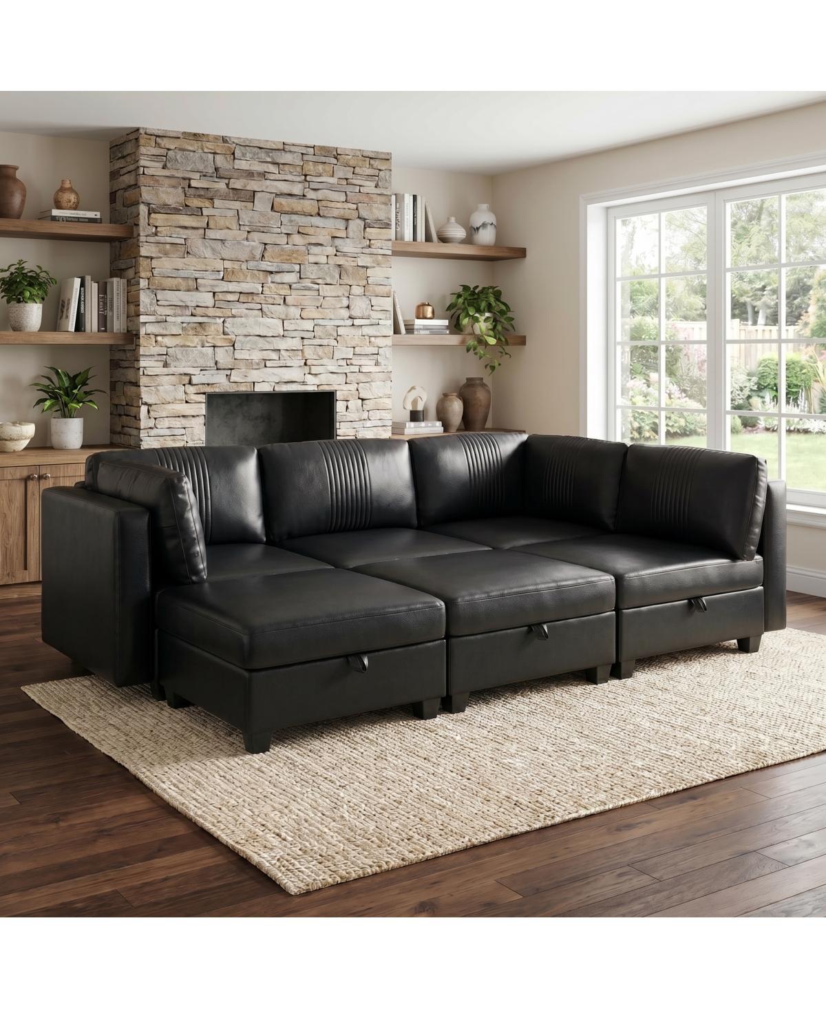 Streamdale Furniture Flexible 6-Seat Modular Pu Sofa with Storage and Sleeper Function