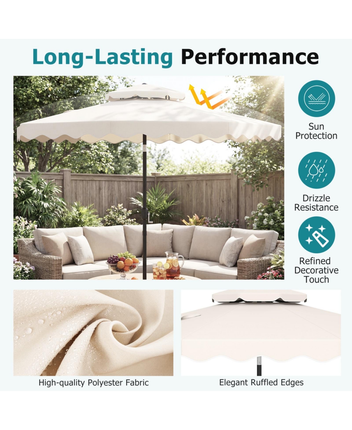 Sugift 9 feet Patio Umbrella with Push Button Tilt Crank Lift and Vented Double Top