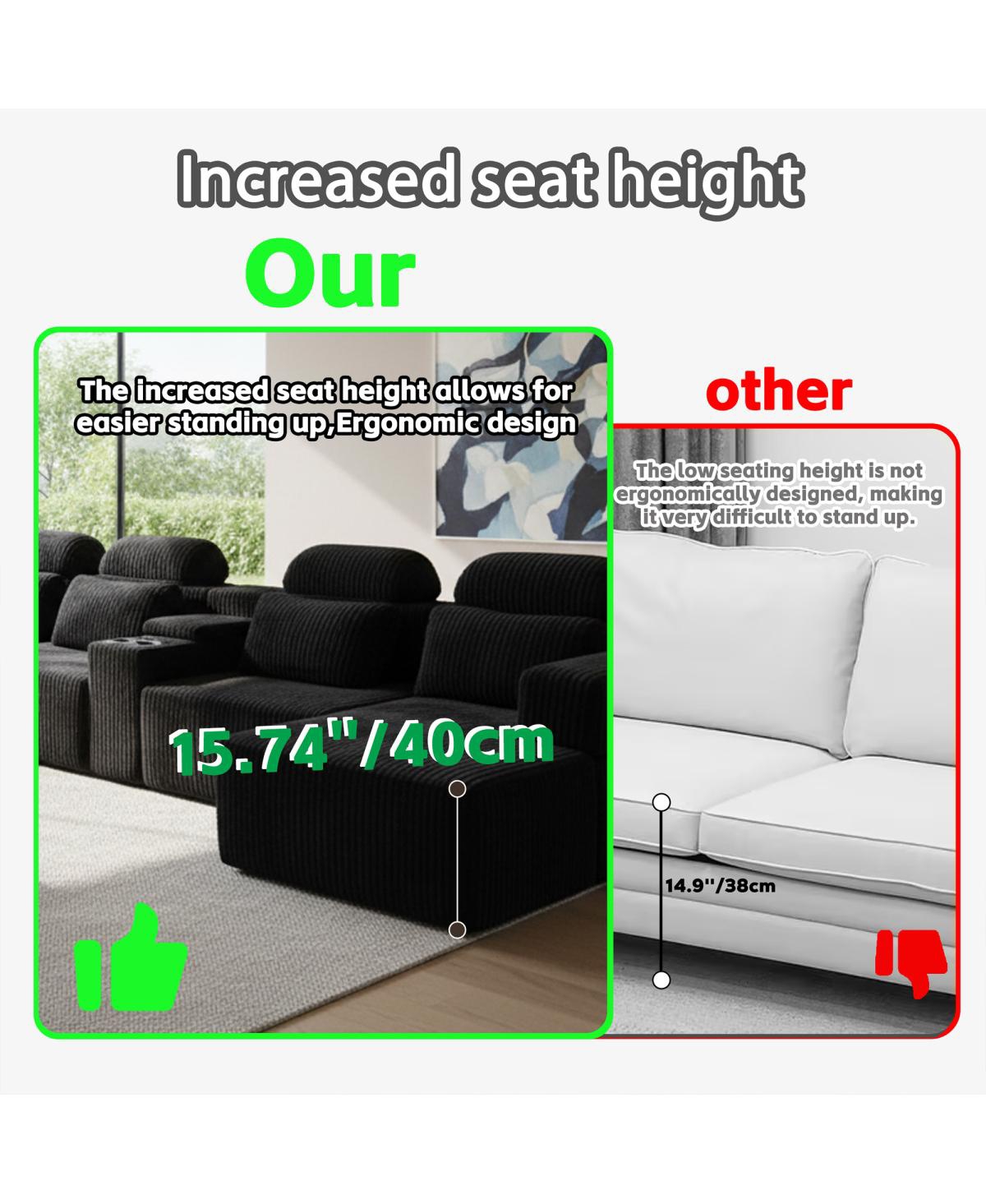 Streamdale Furniture Modern Corduroy 6-Seater U-Shaped Modular Sofa with Cup Holders