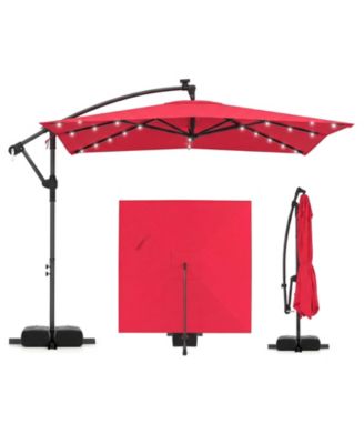 8 x 8 feet Solar LED Square Offset Cantilever Outdoor Umbrella with 360 Swivel