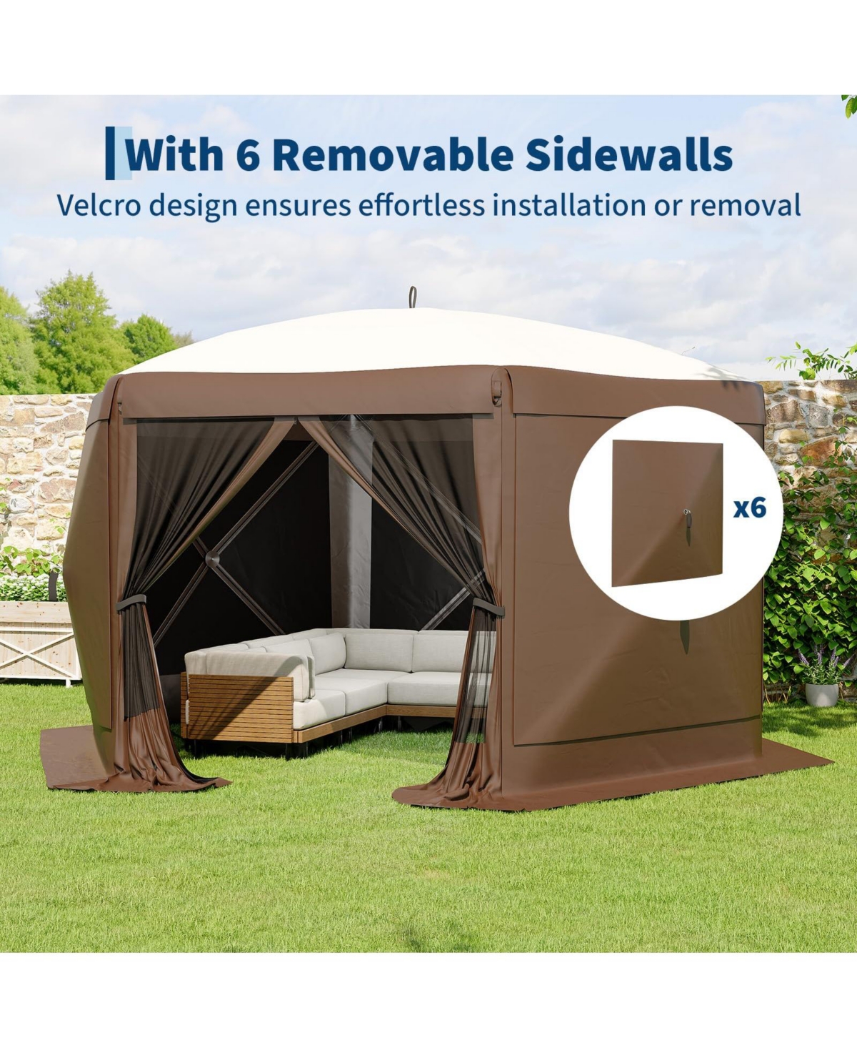 homfan 11.5x11.5Feet 6-Sided Pop-Up Gazebo, One-Push Setup, Mesh Panels and Removable Wind Cloths, Upf 50+ Outdoor Canopy for Patio, Camping, Events