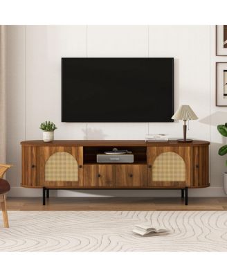 American Style Rattan TV Stand with Arched Doors and Steel Legs