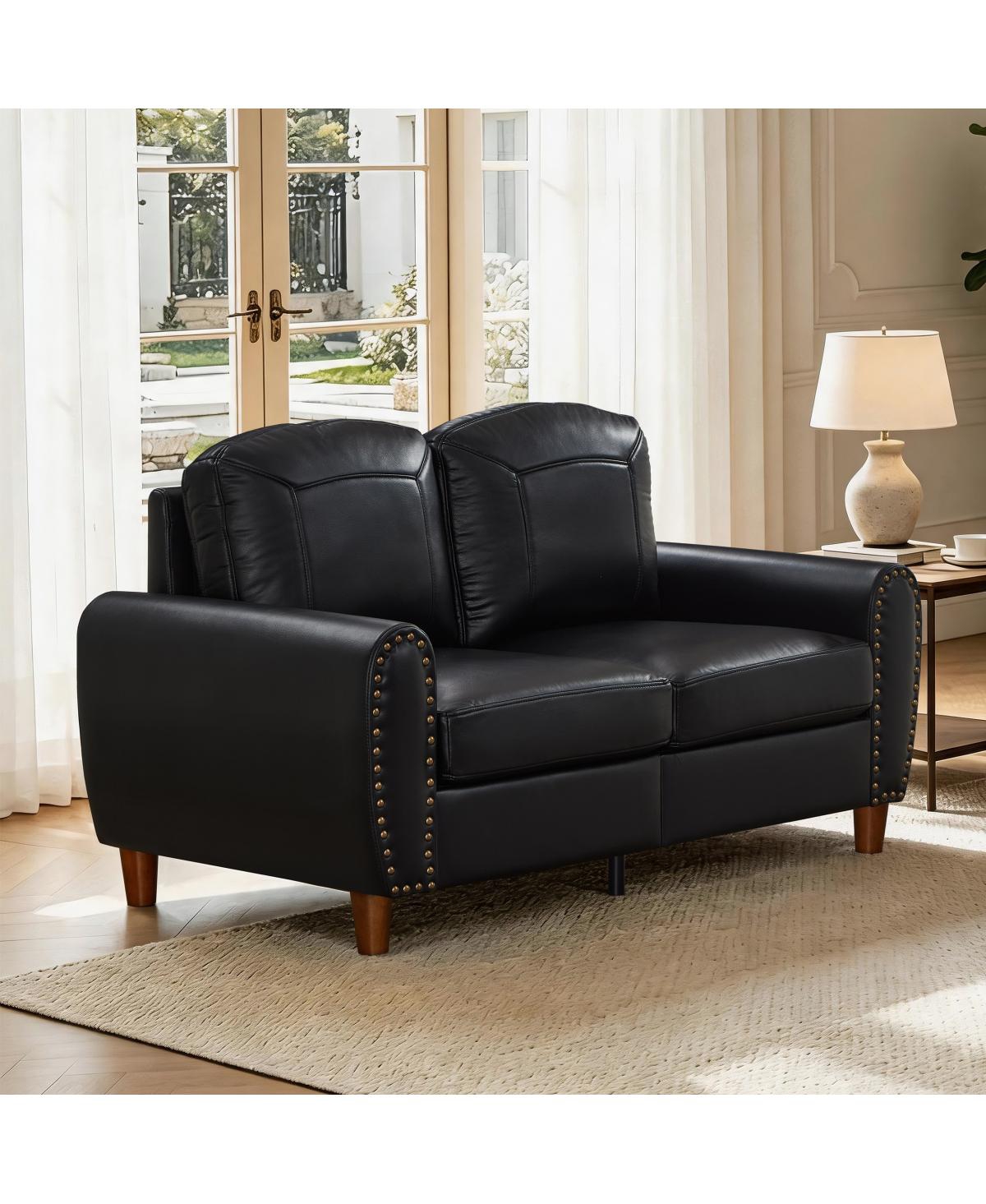 Streamdale Furniture 59" Classic Faux Leather Loveseat with Rolled Arms and Solid Wood Legs