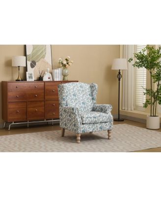 Modern Floral Accent Chair with Retro Wood Legs