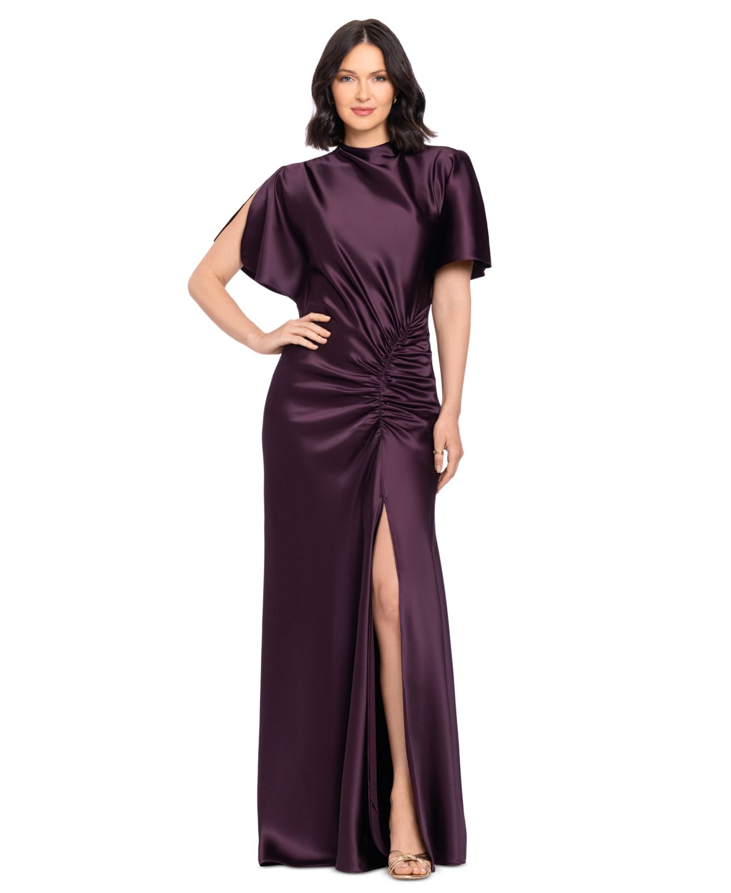 Женские платья Betsy & Adam Flutter-Sleeve Gown, цвет: Сливовый — фото 1