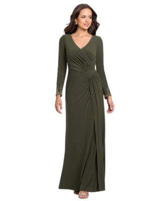 Women's V-Neck Gown with Embellished Cuff 