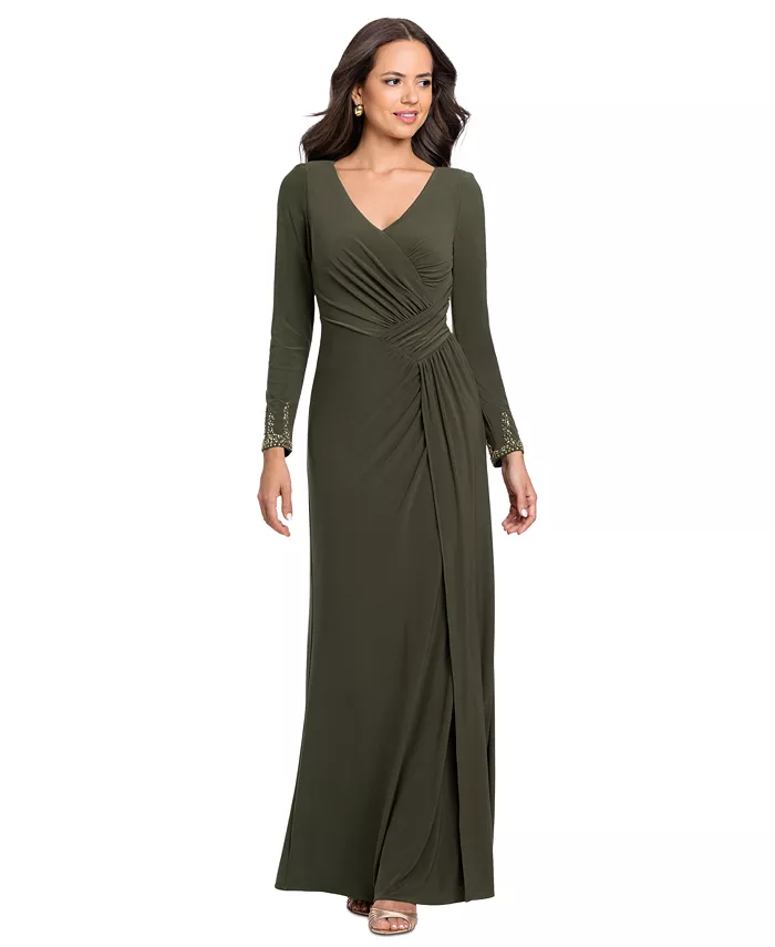 Women's V-Neck Gown with Embellished Cuff
