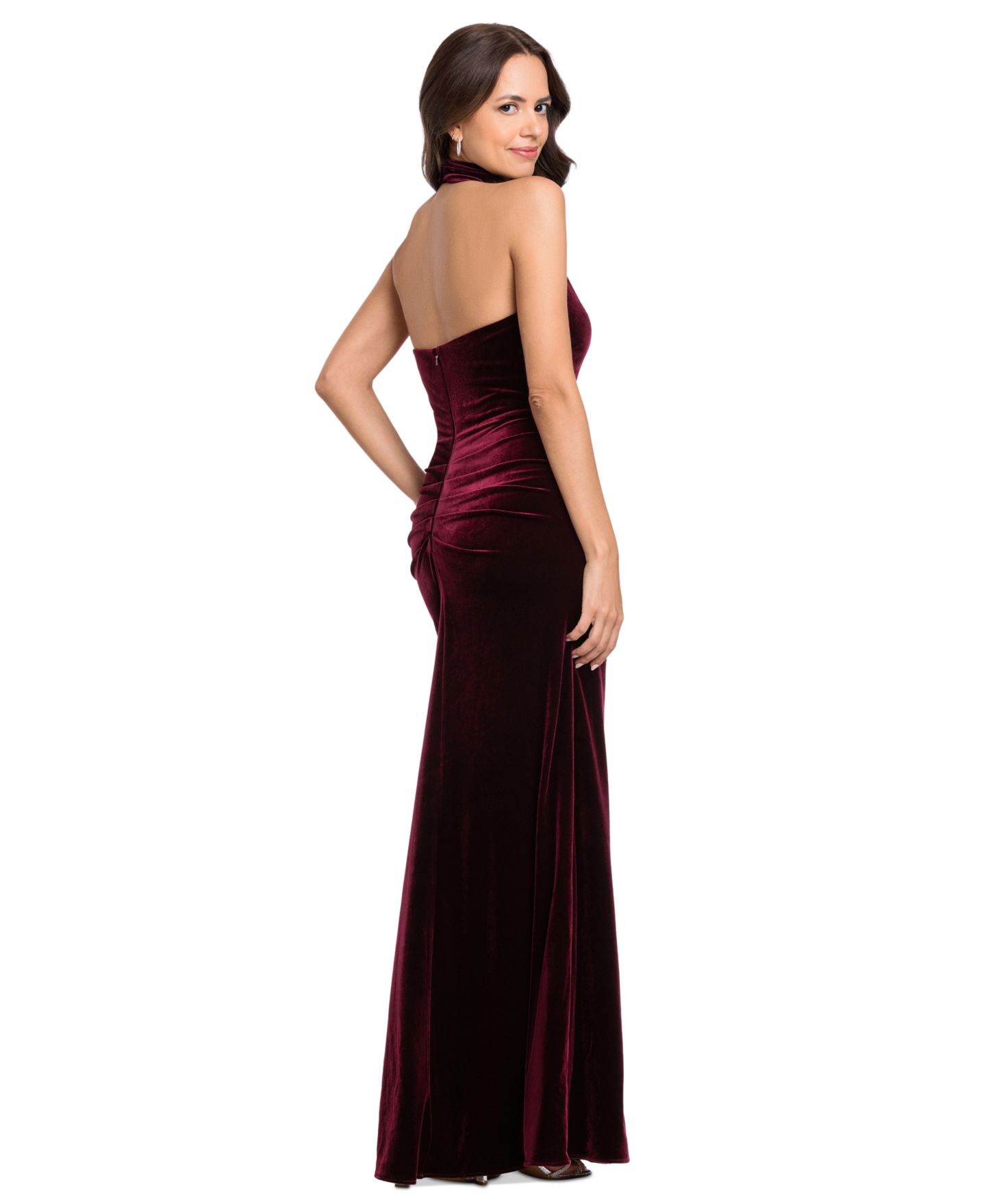 Женское платье Betsy & Adam Halter Neck Gown, цвет: Бордовый — фото 4