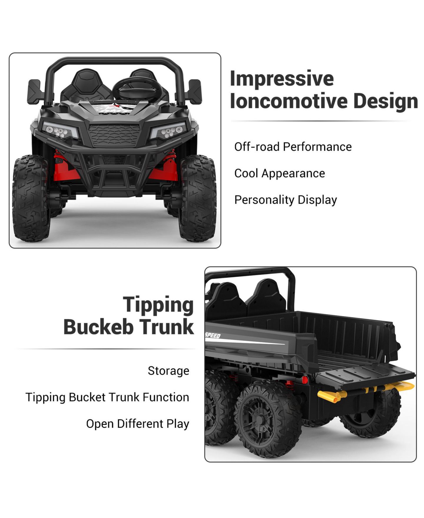 Детская игрушка homfan 24V 6 Wheel Ride-On Dump Truck with Electric Dump Bed, 2-Seater, Ages 3-8, цвет: Чёрный — фото 5