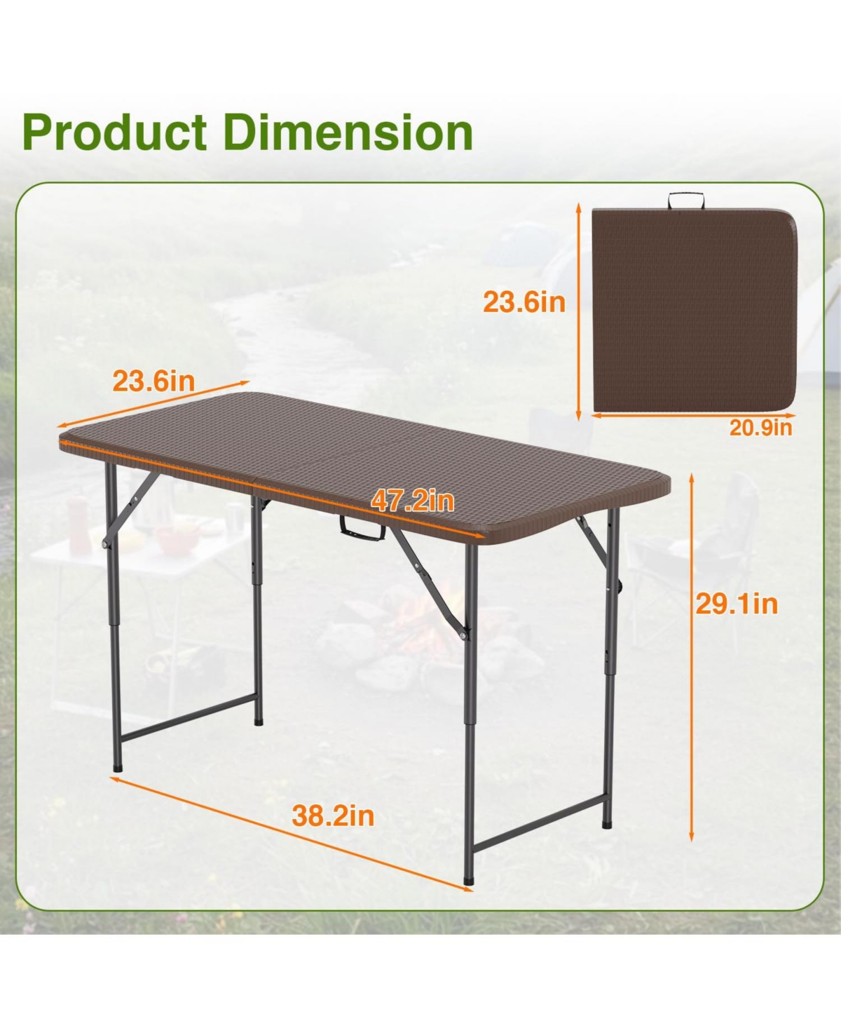 Aofar 4feet Folding Table Portable Plastic Carry Handle Lock Rattan Events Camping Outdoor