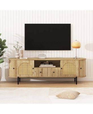 American Style Rattan TV Stand with Arched Doors and Steel Legs