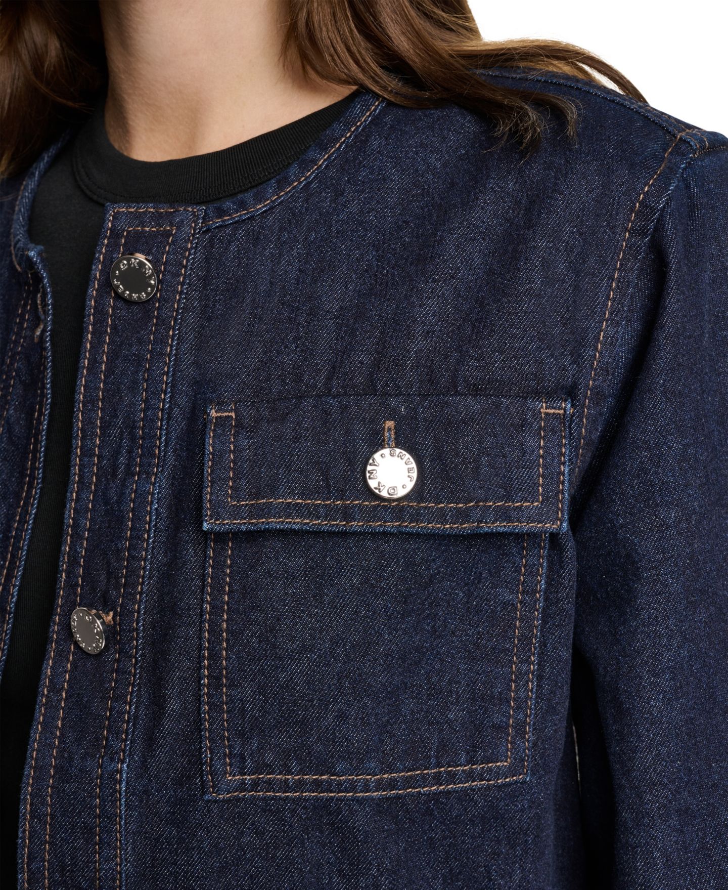Женская куртка DKNY Jeans Mixed-Media Cropped Denim Jacket, цвет: Гусиная лапка — фото 5