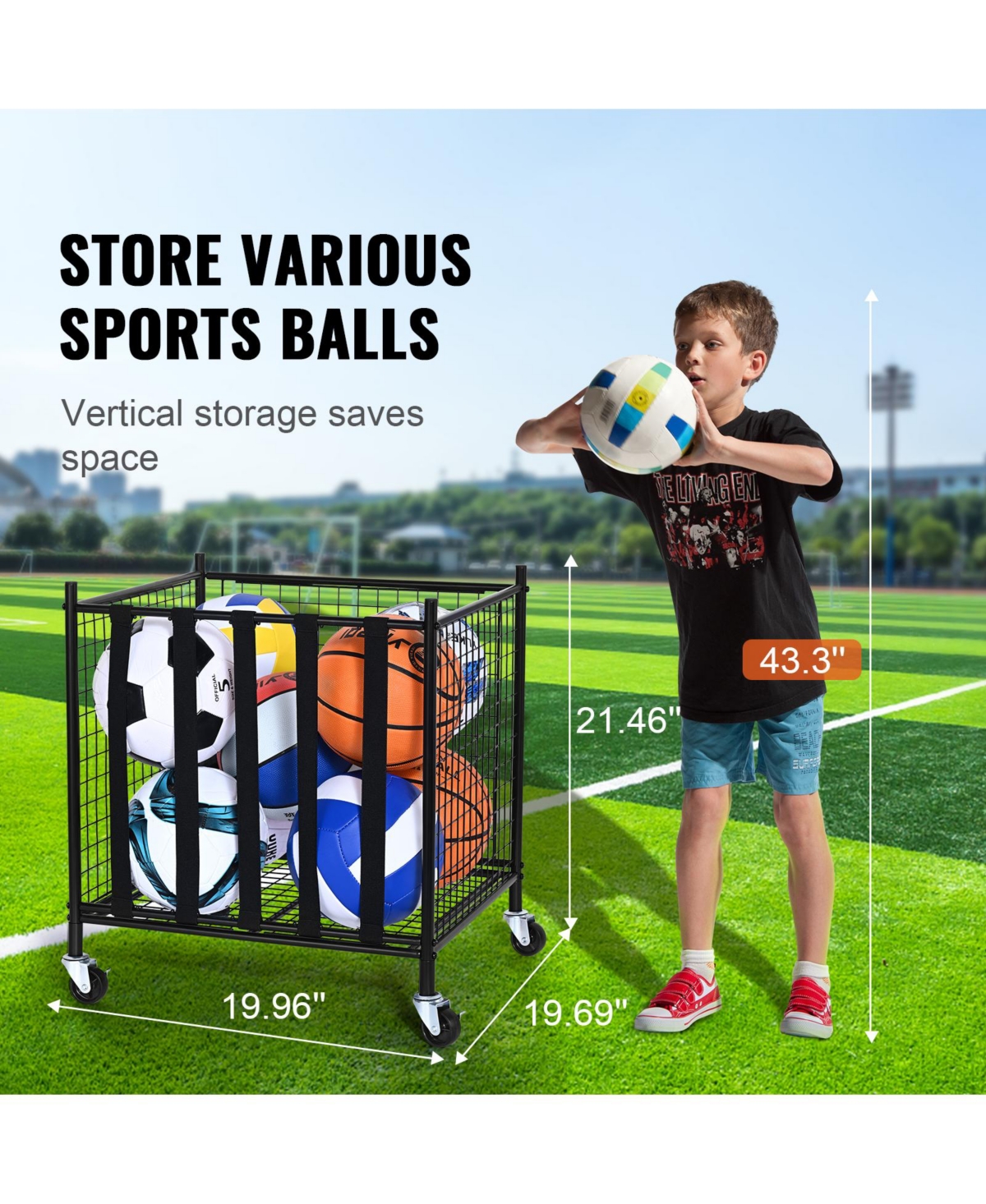 Vevor Rolling Sports Ball Storage Cart Garages Sports Equipment Organizer Steel