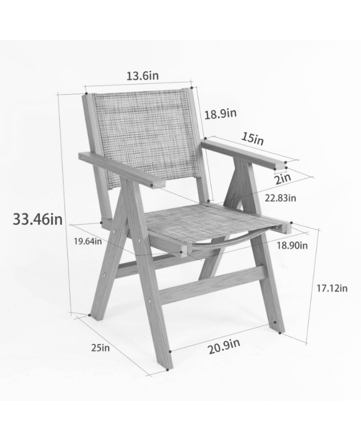 Clihome 1Piece Outdoor Dining Chair Hips Wood-Like with Woven Seat Ergonomic Armchair