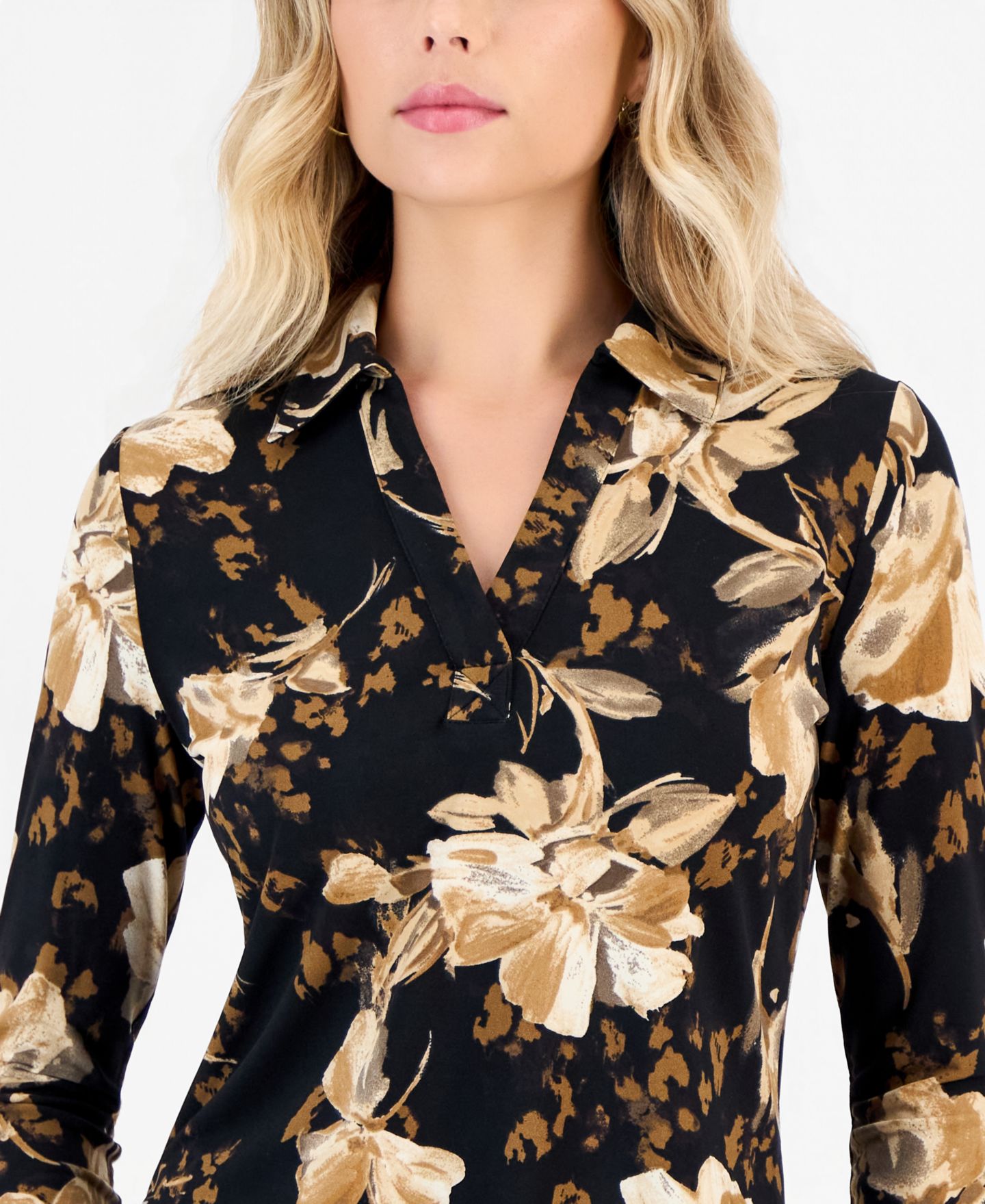 Женский топ I.N.C. International Concepts Petite Long-Sleeve Floral-Print Point Collar Top, цвет: Silvia Blooms — фото 2