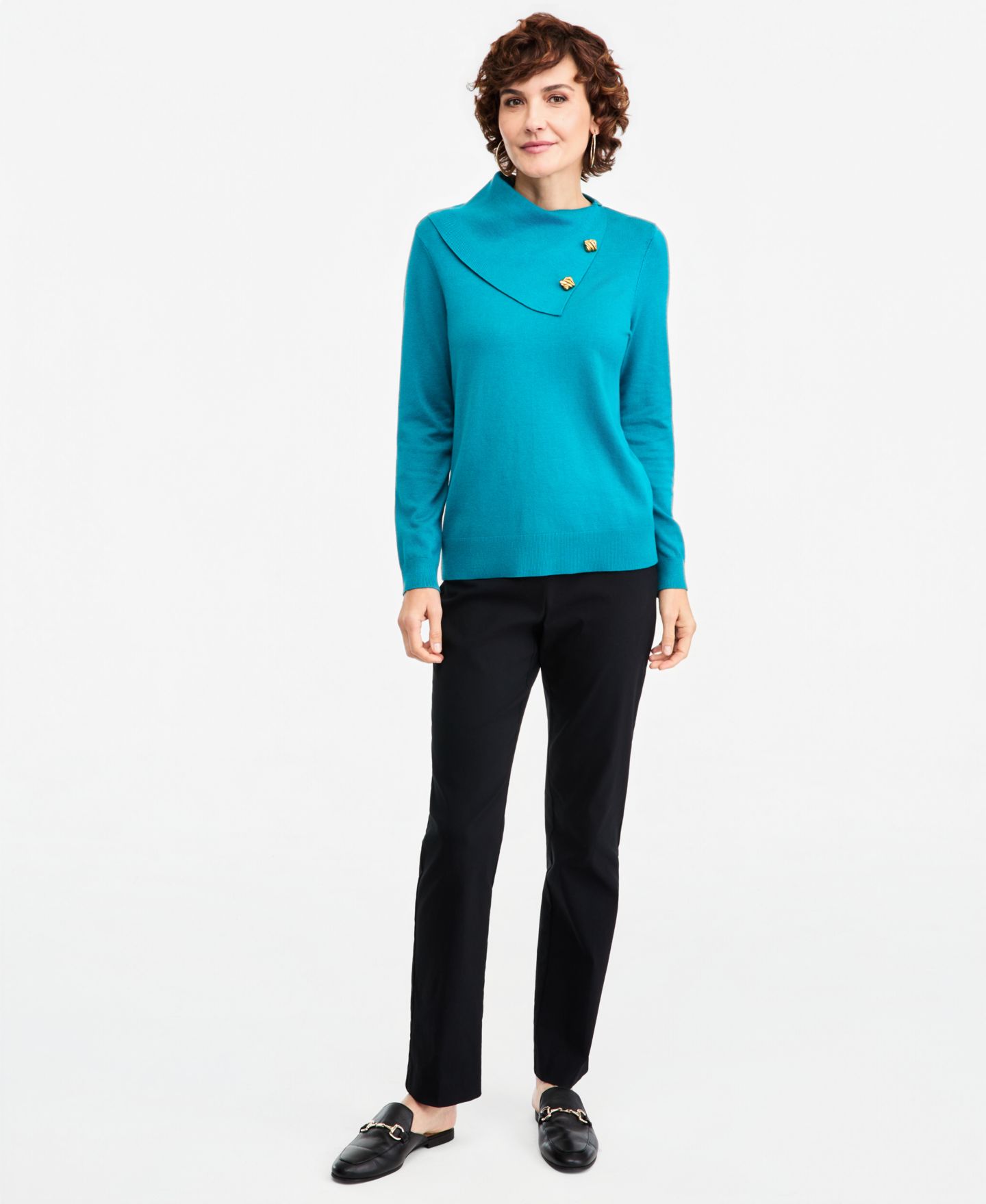 Женский свитер JM Collection Petite Long-Sleeve Envelope-Neck Pullover, цвет: Яркая слоновая кость — фото 4