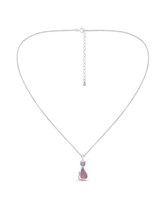 Pink Shell Inlay Fine Silver-Plated Cat Pendant Necklace