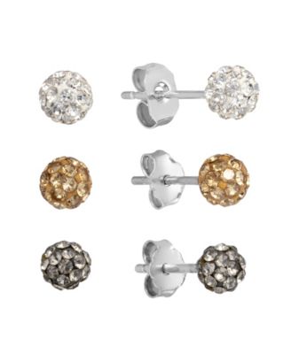 Crystal Pave 4mm Ball Trio Stud Earrings