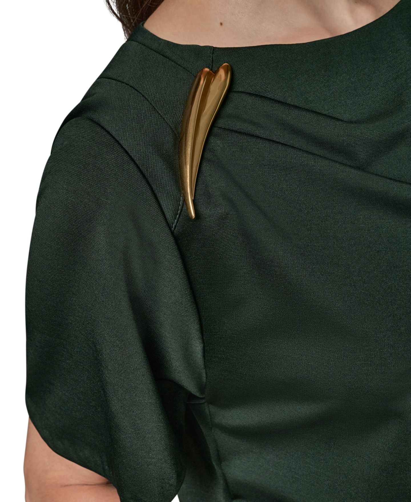 Женский топ Donna Karan New York Ruched Side Short-Sleeve Top, цвет: Чёрный тёмно-зелёный — фото 8