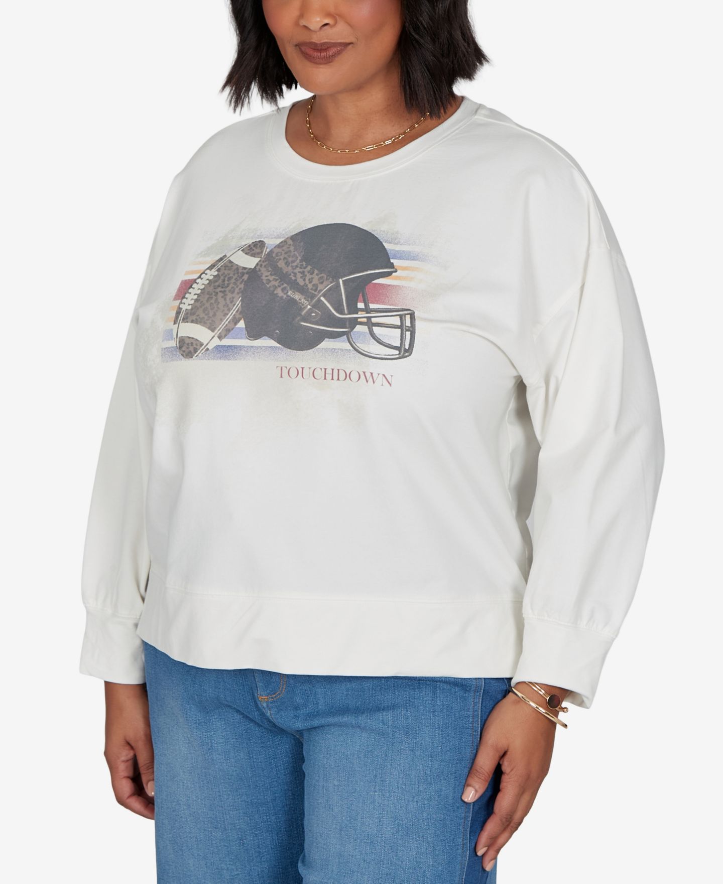 Женский свитшот Ruby Rd. Plus Size Football Graphic Terry, цвет: Слоновая кость разноцветный — фото 2