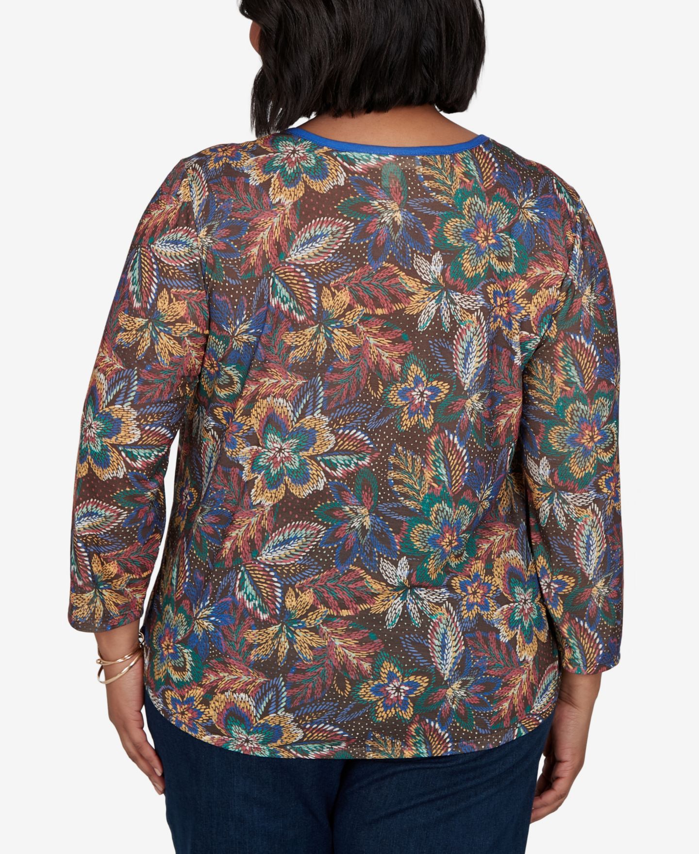Женский топ Ruby Rd. Plus Size Textured Floral Print Knit, цвет: Шоколадный разноцветный — фото 5