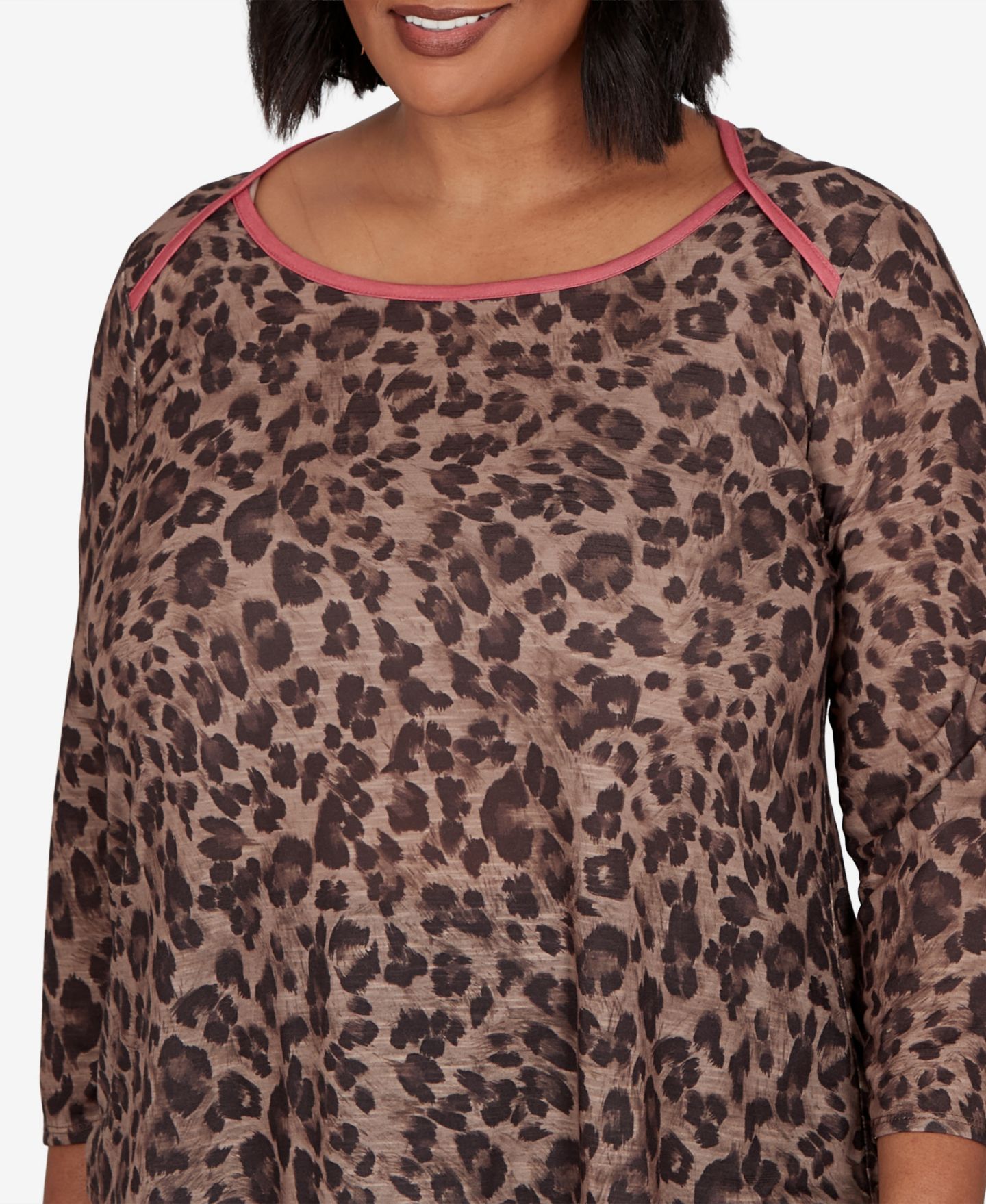 Женский топ Ruby Rd. Plus Size Cheetah Print Knit, цвет: Шоколадный разноцветный — фото 4