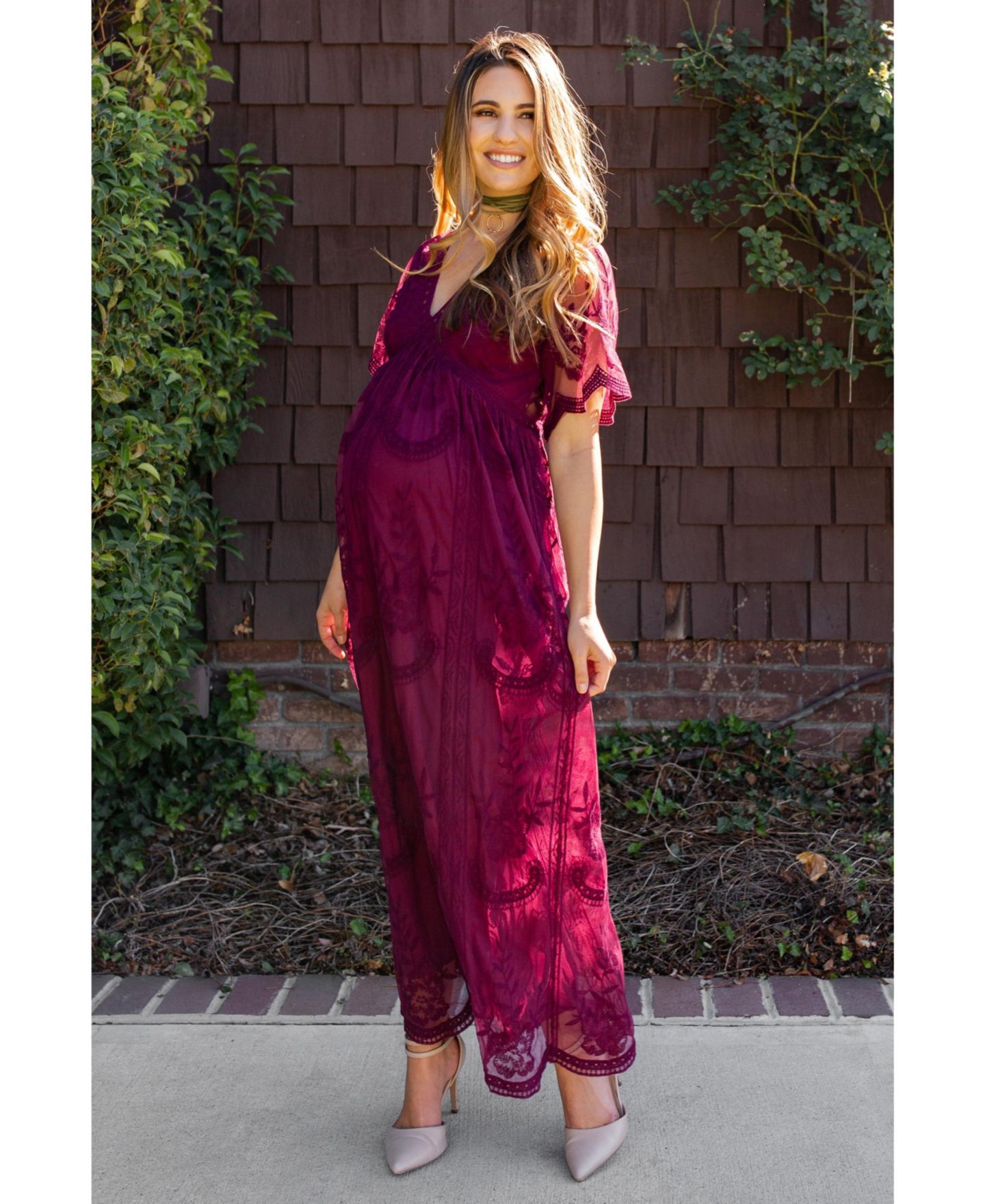 Женское платье Pinkblush Deep Burgundy Lace Mesh Overlay Maxi, цвет: Бордовый — фото 4