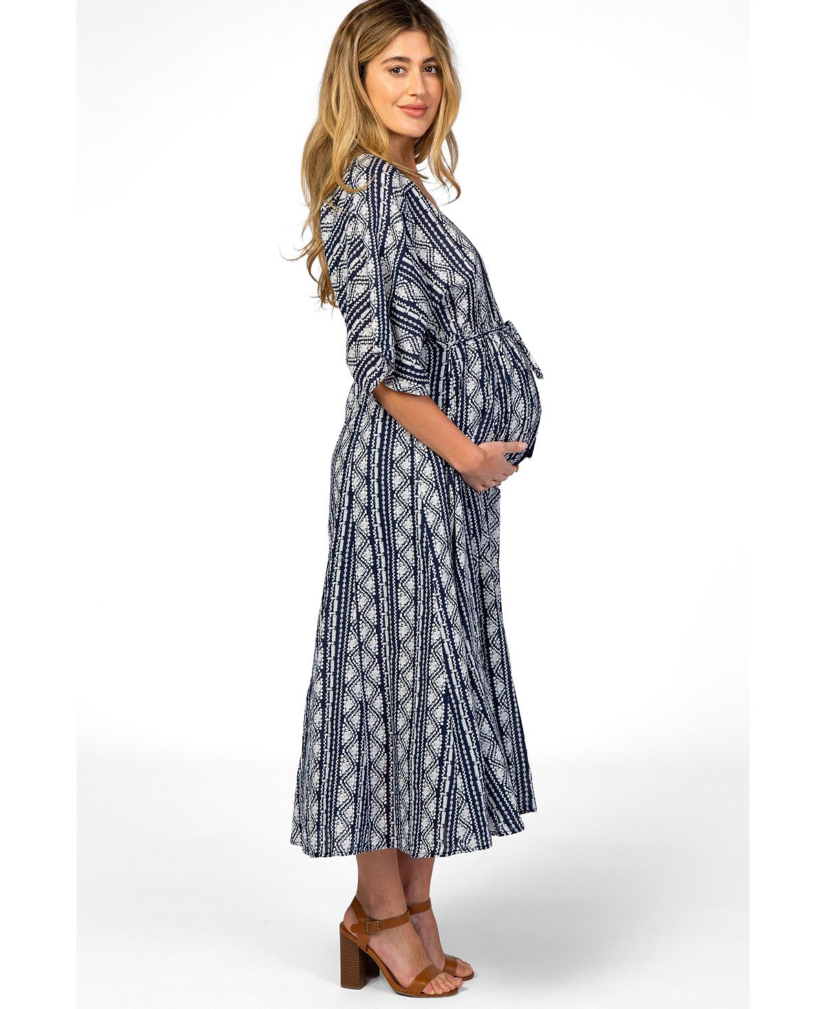 Pinkblush Women's Navy Printed V-Neck Midi Dress view 3 — MAYCSS fashion products