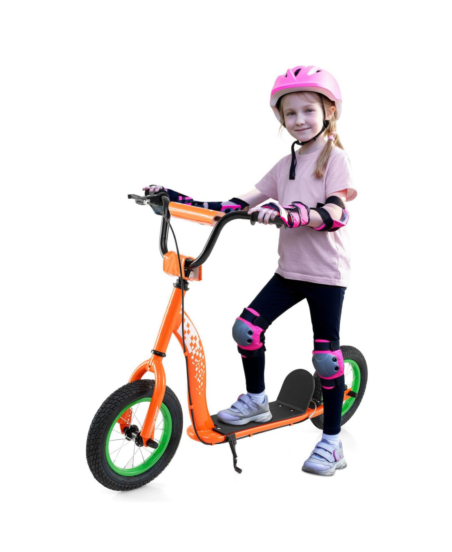 Детская игрушка Slickblue Kids Scooter with Adjustable Height Handlebar and 12" Air Wheels, 165 lbs Capacity, 8–12 лет, цвет: Оранжевый — фото 4