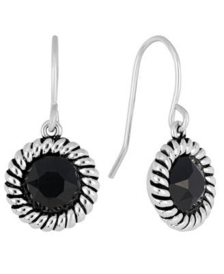 Sterling Silver 6mm Crystal Round Rope Edge Drop Earrings