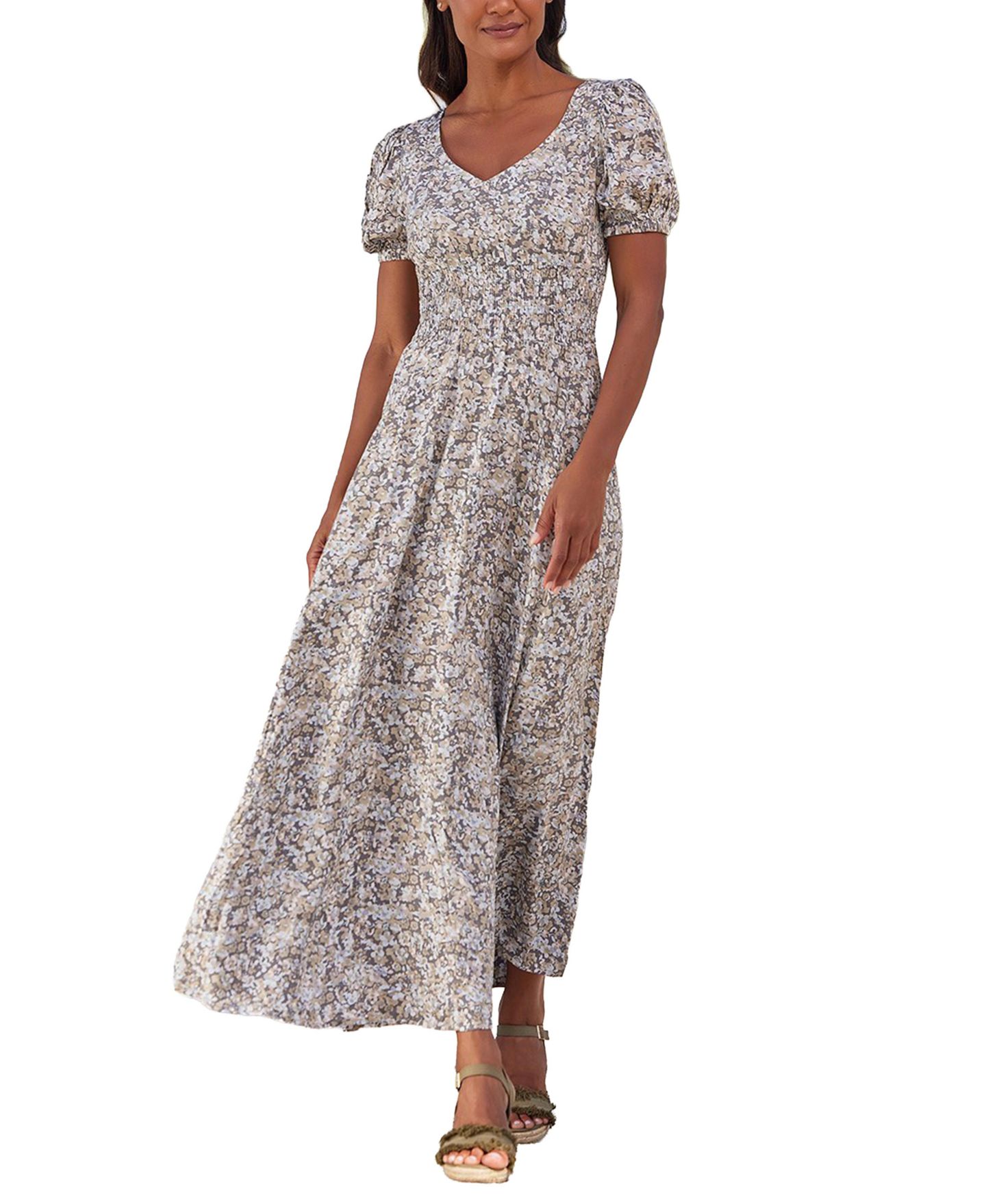 Женское платье Lascana Viscose Floral Print V-Neck Smocked-Waist Maxi — фото 1