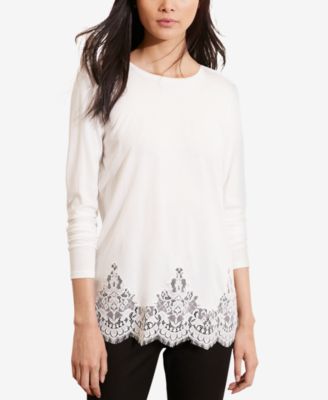 Lauren Ralph Lauren - Lace-Hem Jersey T-Shirt
