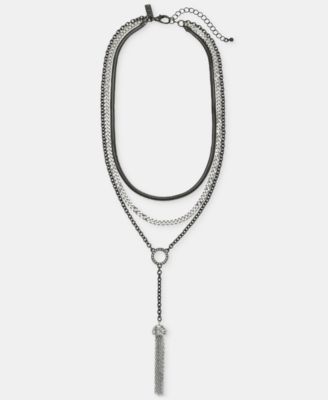 Pav&eacute; Chain Tassel Layered Lariat Necklace, 16-1/2" + 3" extender