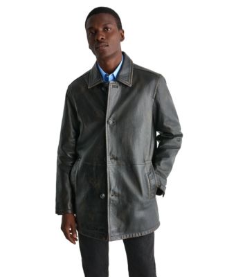 Men's Leather Button-Front Car Coat