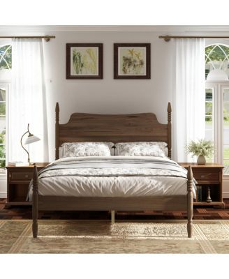 Queen Size Spindle Platform Bed Frame with Curved Tall Headboard