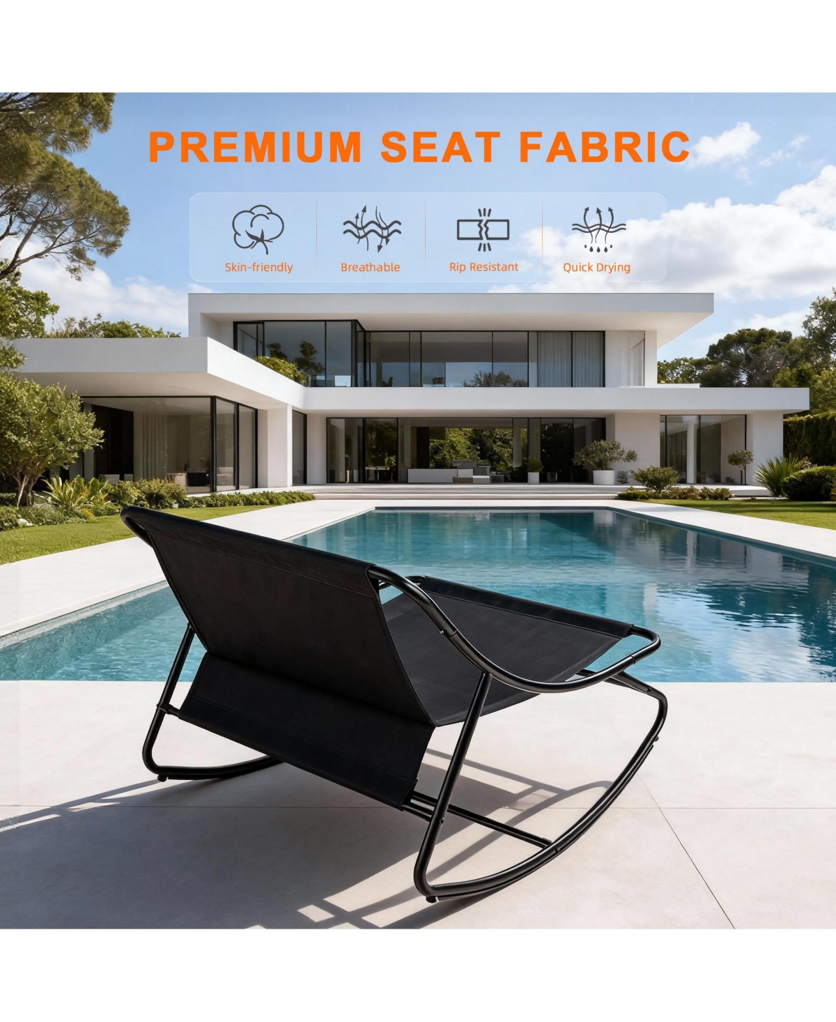 Sugift Oversized Padded Rocking Lounge Chair with Tufted Cushion, 500 lb Capacity, Indoor Outdoor Use