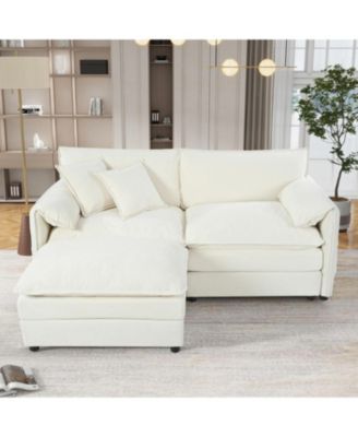 Deep Seat Sectional Sofa Cloud Couch with Ottoman,  Modern Chenille Comfy Love Seat Upholstered Modular L Shaped Couch