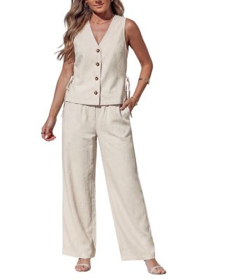 Women's Cream Essence Sleeveless Vest Trouser Two Piece Outfit