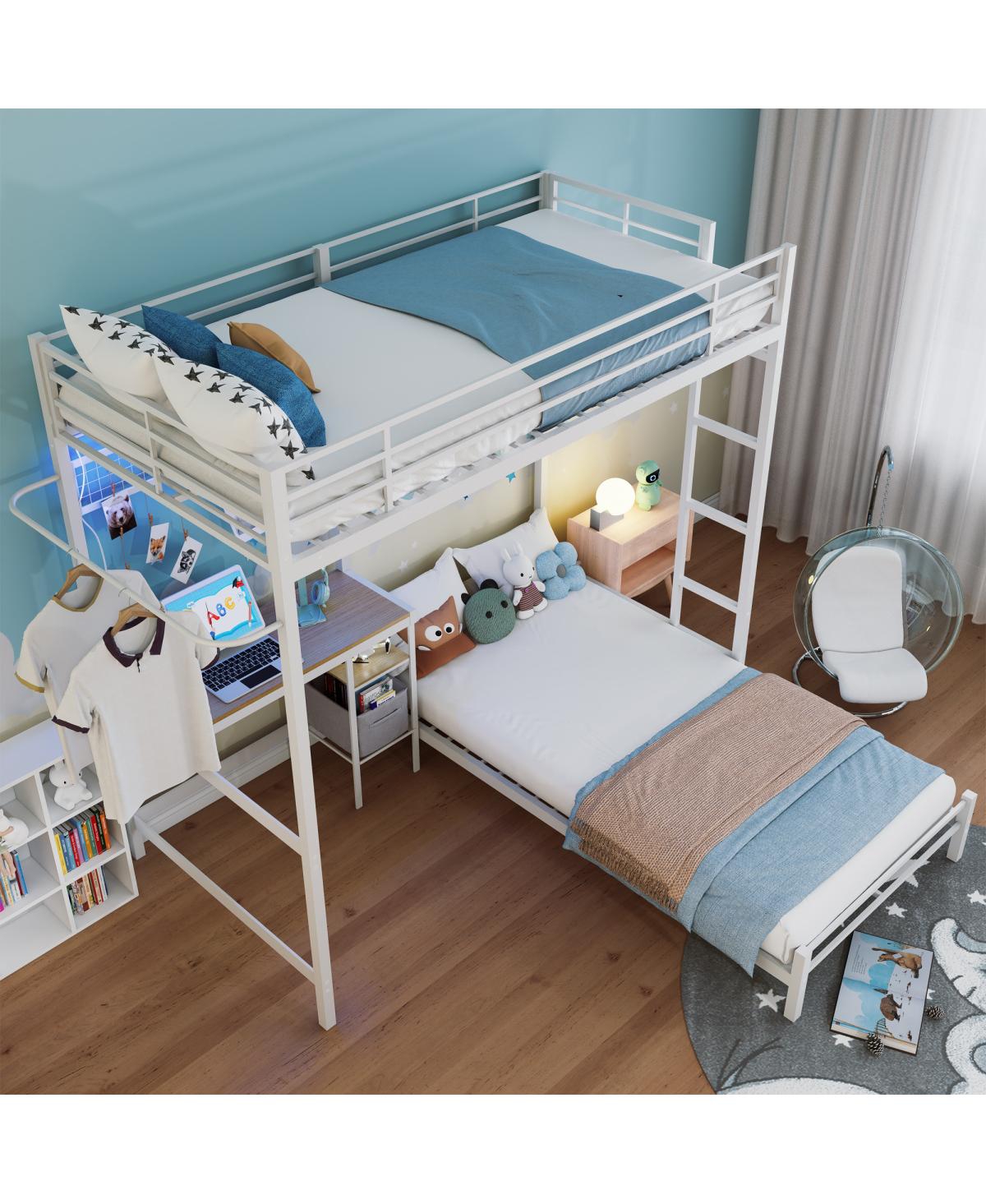 Streamdale Furniture Twin Over Twin Metal Bunk Bed with Ladder and Guardrail
